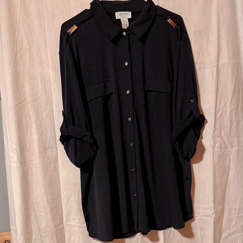 27-Ladies Dressy Navy Blue Button-Up shirt